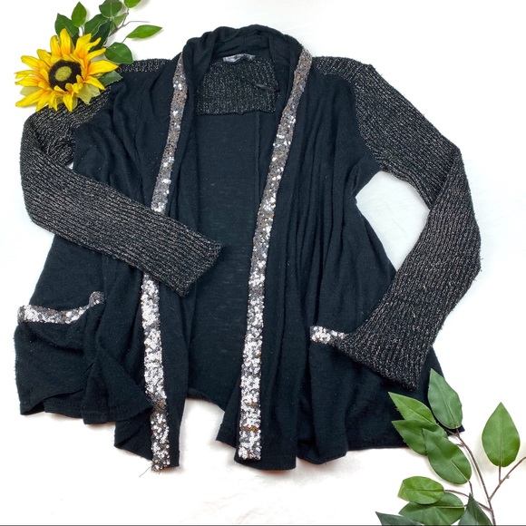 Miss Me Sweaters - Miss Me Open Front Sequin Cardigan Sweater